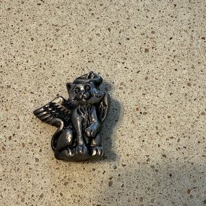 Vintage Pewter Angel Cat Brooch